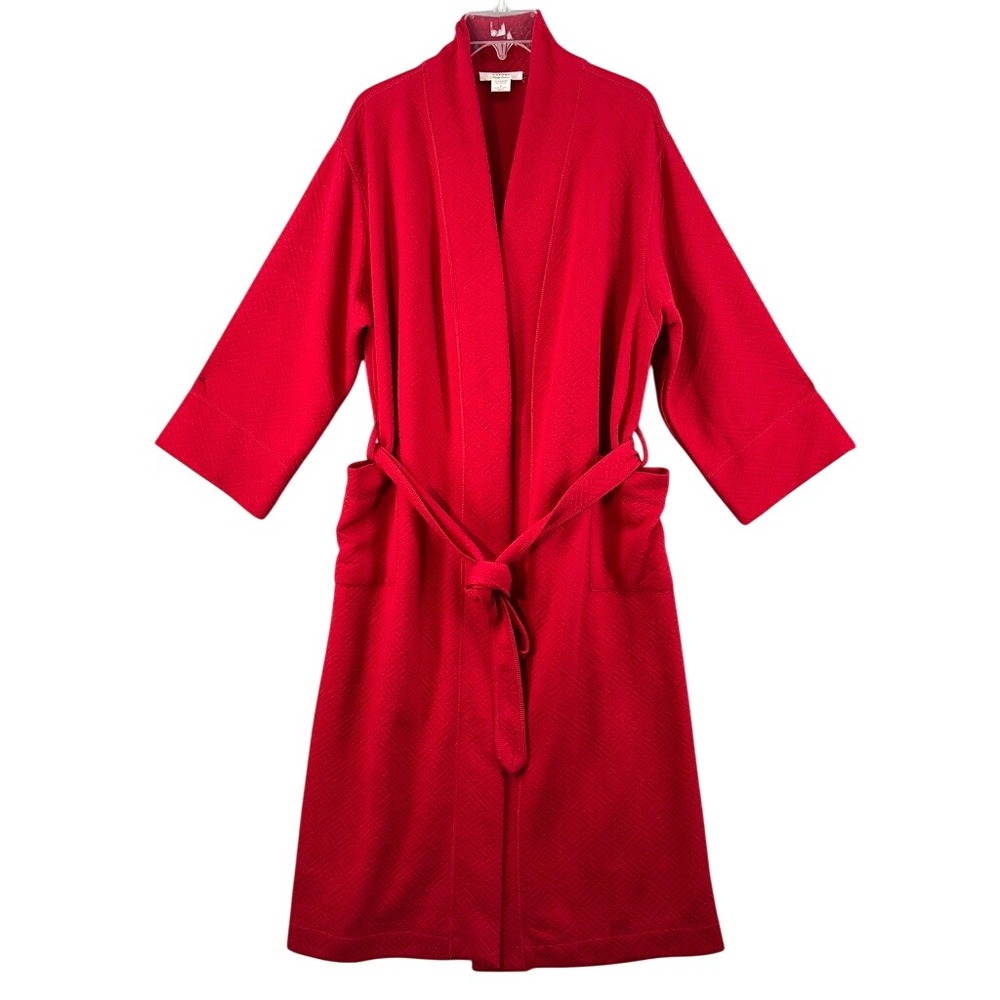 Natori Private Luxury Wrap Robe Sz M Red Quilted Geometric‎ Madame Pockets